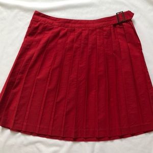 Pleated Red Mini Skirt
